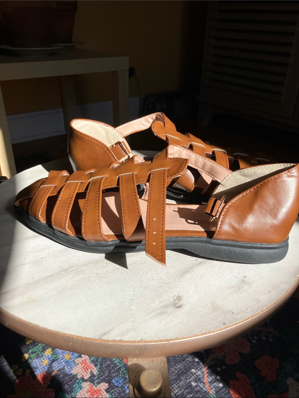 Tan Vegan Leather Fisherman Sandals